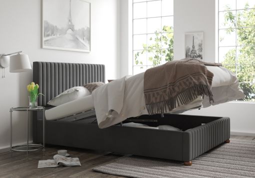 Naples Ottoman Plush Velvet Steel Bed Frame Only