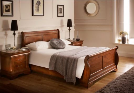 Toulon Wooden Sleigh Bed - Mahogany Finish - Frame Only