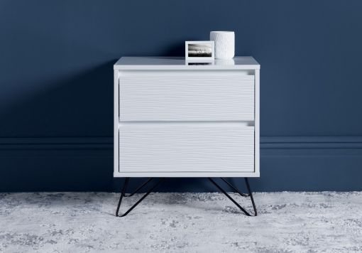 Fusion 2 Drawer White Bedside With Brass Feet