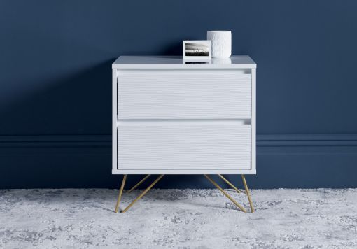 Fusion 2 Drawer White Bedside Black Feet