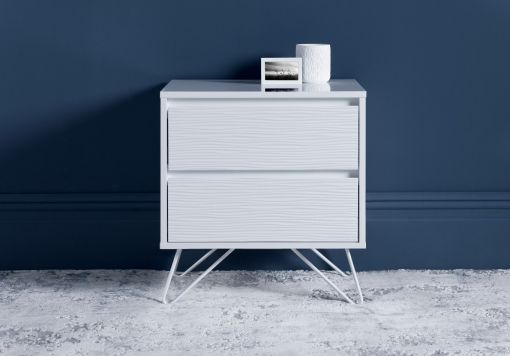 Fusion 2 Drawer White Bedside With White Feet