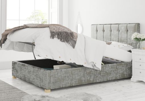 Hemsley Ottoman Distressed Velvet Platinum Bed Frame Only