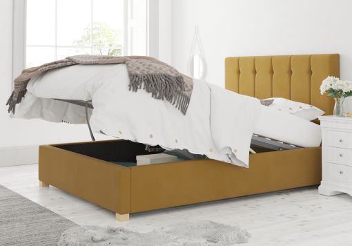 Hemsley Ottoman Plush Velvet Ochre Bed Frame Only