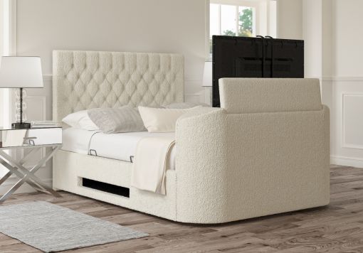 Claridge Upholstered Boucle Ivory Ottoman TV Bed - Bed Frame Only