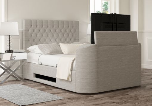 Claridge Upholstered Linea Fog Ottoman TV Bed - Bed Frame Only