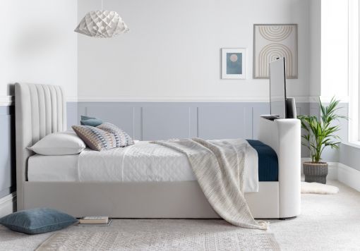 Lucille Upholstered TV Bed Natural Velvet Bed Frame Only