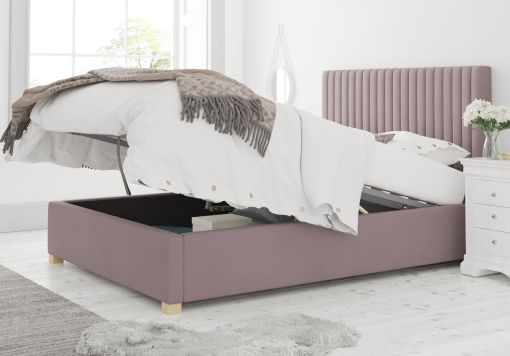 Levisham Ottoman Plush Velvet Blush Bed Frame Only