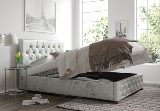 Rimini Ottoman Silver Mirazzi Velvet Bed Frame Only