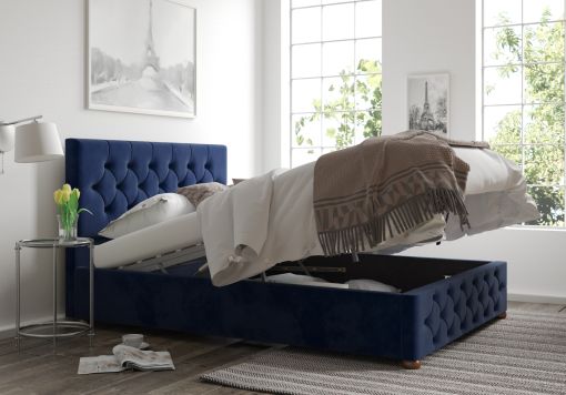 Rimini Ottoman Plush Velvet Navy Bed Frame Only