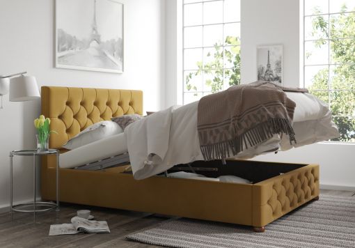 Rimini Ottoman Plush Velvet Ochre Bed Frame Only