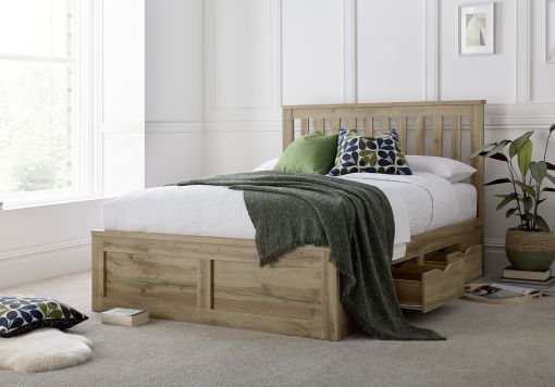 Madison Oak Finish 4 Drawer Wooden Bed Frame