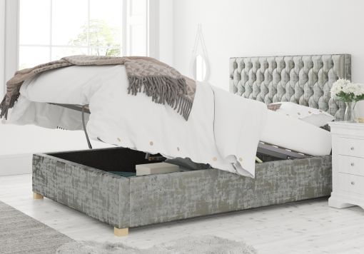 Malton Ottoman Distressed Velvet Platinum Bed Frame Only