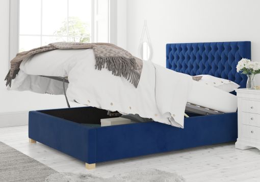 Malton Ottoman Plush Velvet Navy Bed Frame Only