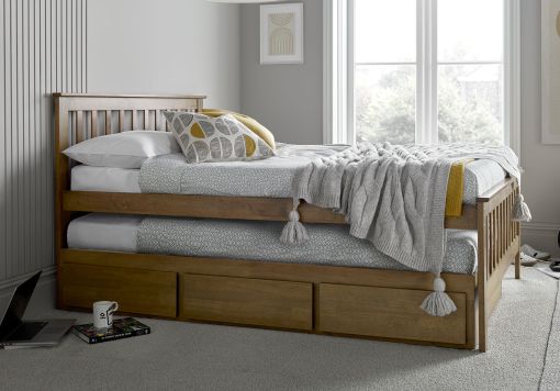 Malvern Oak Finish 3 Drawer Double Wooden Bed With Trundle