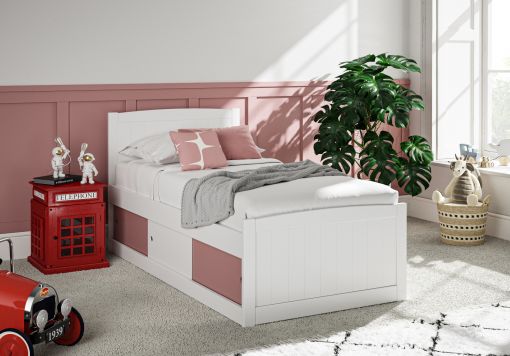 Maxistore 3 Door White/Pink Wooden Storage Single Bed Frame