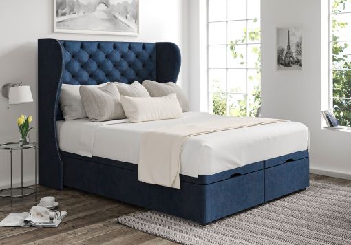 Miami Winged Upholstered Headboard and Ottoman Base