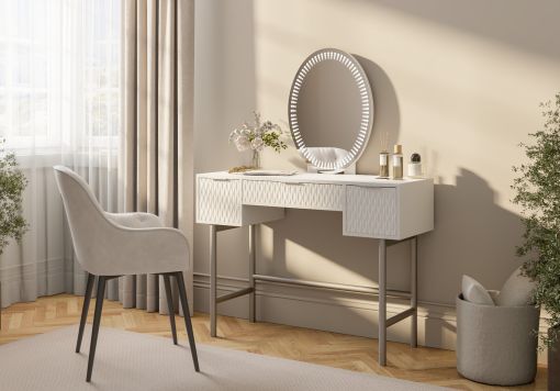 Miami 3 Drawer White and Silver Dressing Table Including Mirror