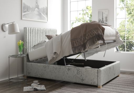 Levisham Ottoman Silver Mirazzi Velvet Bed Frame Only