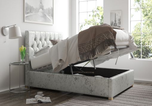 York Ottoman Silver Mirazzi Velvet Bed Frame Only