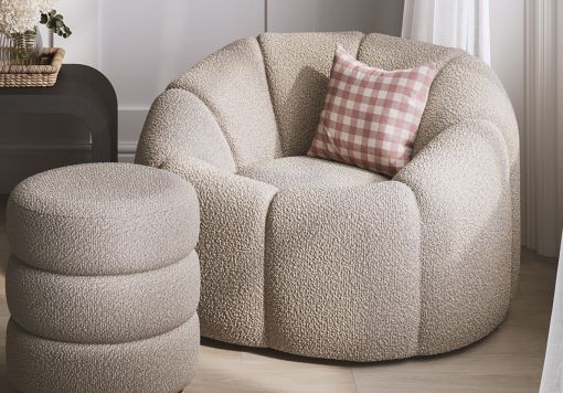 Southwold Buff Boucle Upholstered Swivel Chair