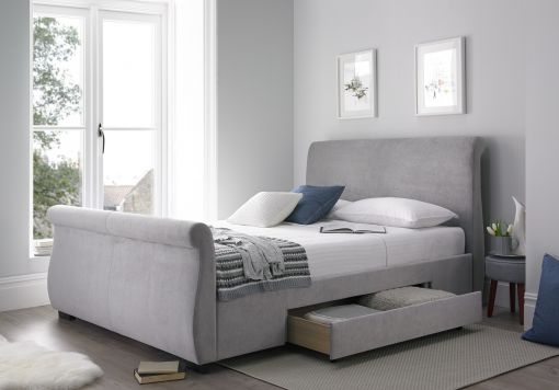 Olivia Upholstered Sleigh Bed - Steel Grey