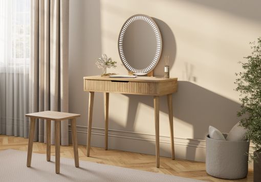 Oslo 1 Drawer Oak Finish Dressing Table and Stool Including Mirror