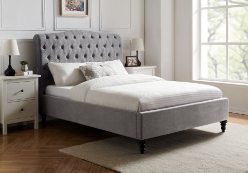 Lilly Upholstered Light Grey Bed Frame Only