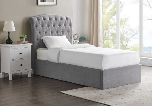 Lilly Upholstered Light Grey Ottoman Bed Frame Only