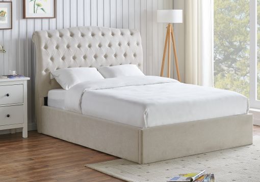 Lilly Upholstered Natural Ottoman Bed Frame Only