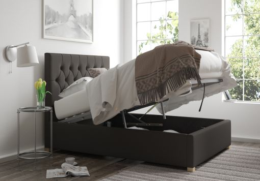 York Ottoman Charcoal Saxon Twill Bed Frame Only