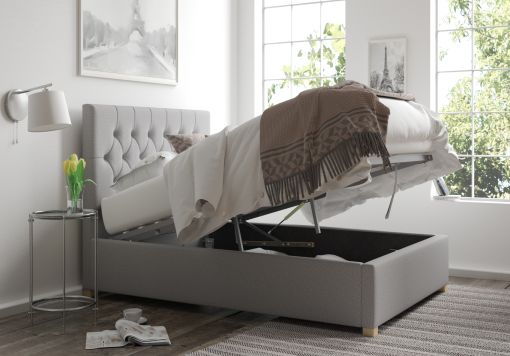 York Ottoman Grey Saxon Twill Bed Frame Only