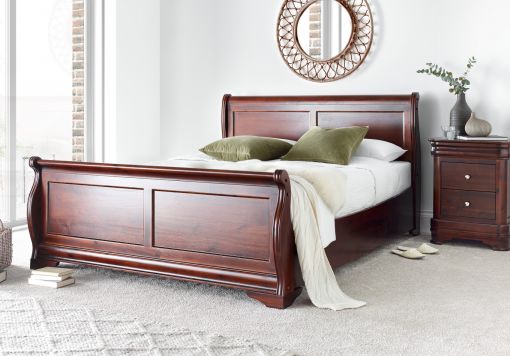 Toulouse Wooden Sleigh Bed - Mahogany Finish - Bed Frame