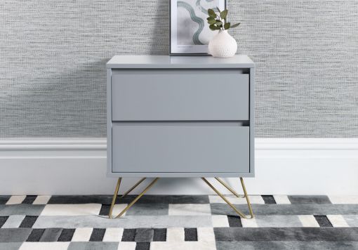 Sofia 2 Drawer Harbour Mist Bedside With Brass Steel Feet