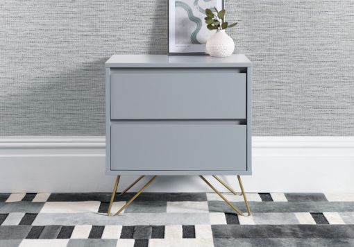 Sofia 2 Drawer Harbour Mist Bedside With White Feet