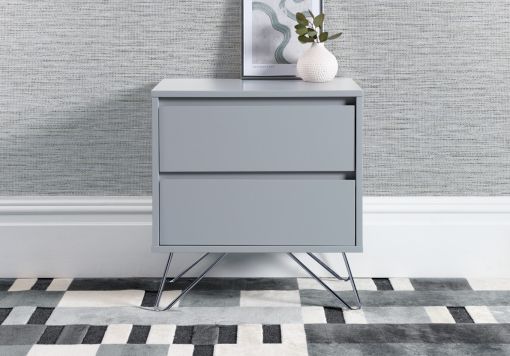 Sofia 2 Drawer Harbour Mist Bedside With Black Feet