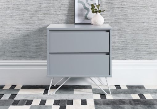 Sofia 2 Drawer Harbour Mist Bedside With Brass Steel Feet