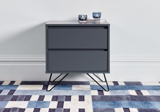 Sofia 2 Drawer Steel Grey Bedside With Black Feet