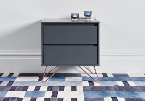 Sofia 2 Drawer Steel Grey Bedside With Pink Copper Feet