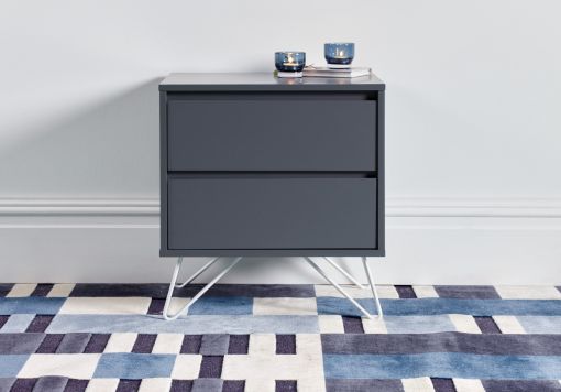 Sofia 2 Drawer Steel Grey Bedside With Stainless Steel Feet