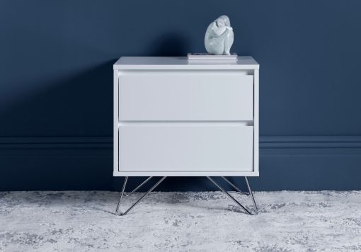 Sofia 2 Drawer White Bedside With Black Feet