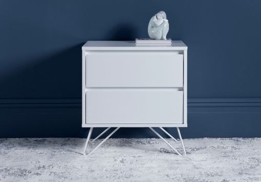 Sofia 2 Drawer White Bedside With White Feet