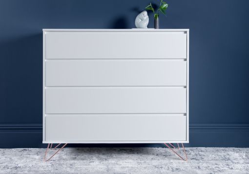 Sofia 4 Drawer White Chest With White Feet