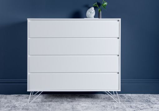 Sofia 4 Drawer White Chest With Brass Steel Feet