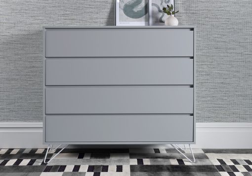 Sofia 4 Drawer Harbour Mist Chest With Brass Steel Feet