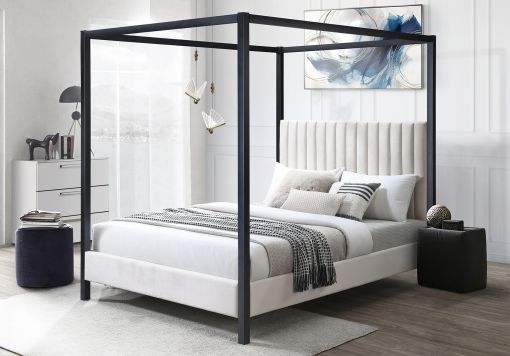 Tiffany Upholstered Natural Beige Bed With Metal Frame