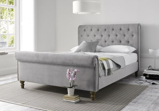 Valencia Upholstered King Size Sleigh Bed - Steel Grey