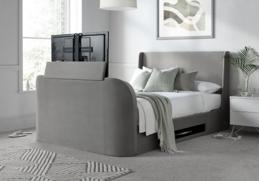 Vancouver Winged Upholstered Ottoman TV Bed Grey Velvet Frame Only