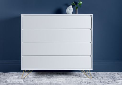 Sofia 4 Drawer White Chest With Stainless Steel Feet