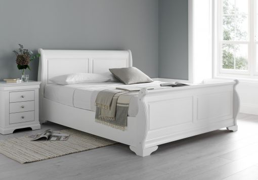 Toulon Wooden Sleigh Bed - White - Bed Frame Only