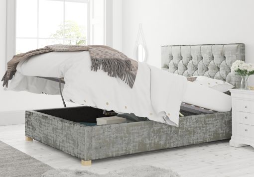 York Ottoman Distressed Velvet Platinum Bed Frame Only